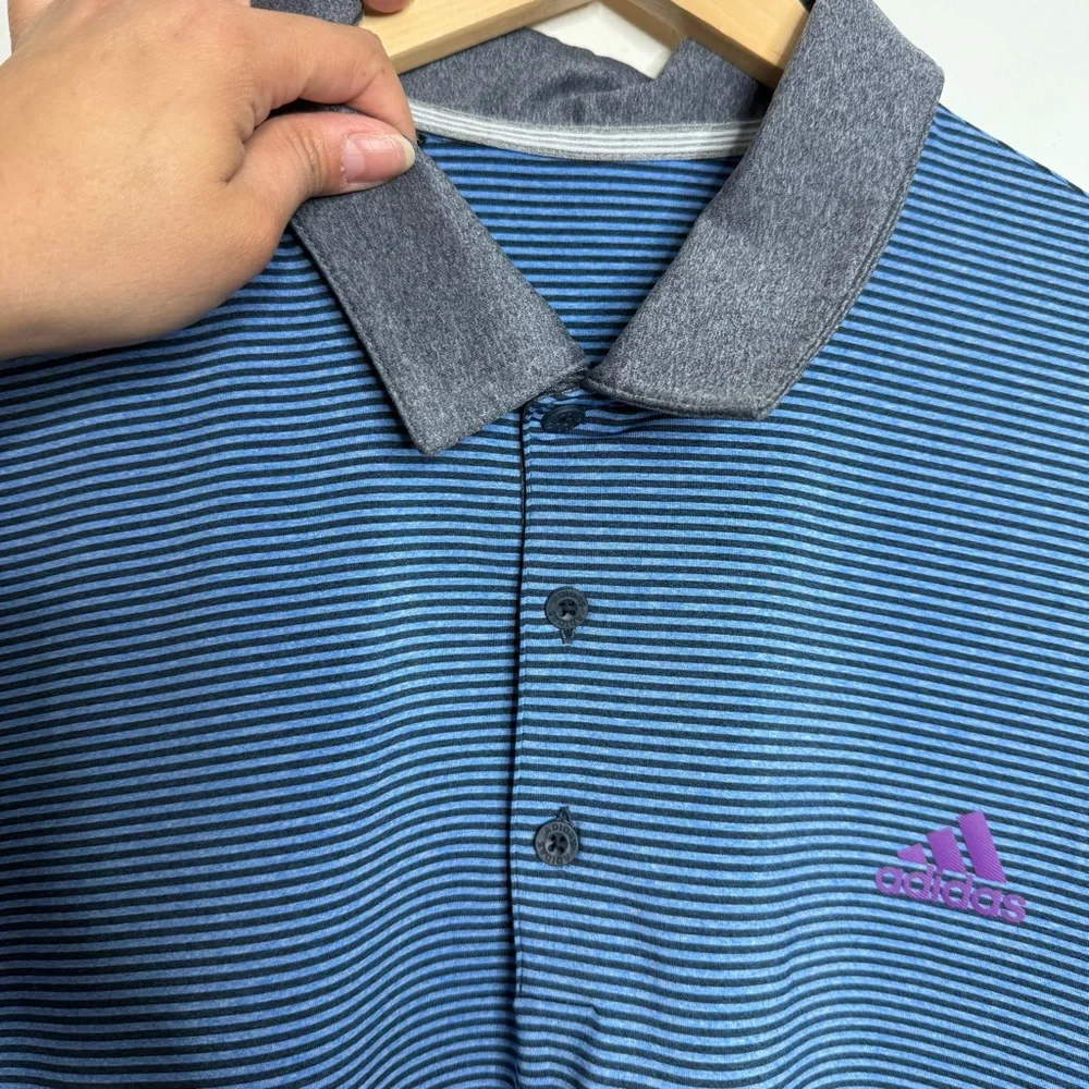 Adidas Ultimate 365 Men's 2XL Heathered Stripe Polo‎ Shirt Gold Activewear Blue